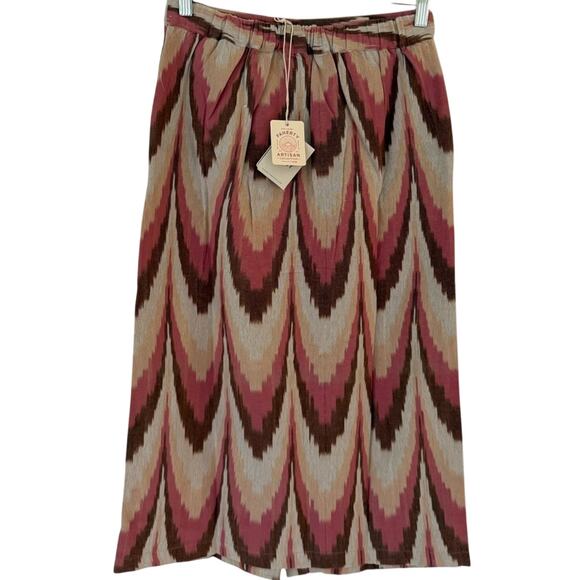 NWT Faherty Pink and Brown Buttoned Patterned Midi Skirt - Picture 3 of 8